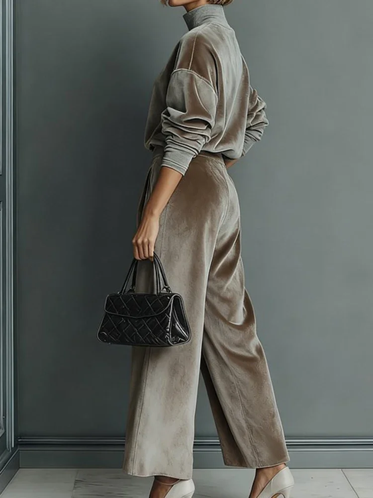 Conjuntos de pantalones con bolsillo para otoño e invierno, trajes de terciopelo dorado de estilo deportivo informal a la moda, trajes de viaje holgados de Color sólido elegantes para mujer
