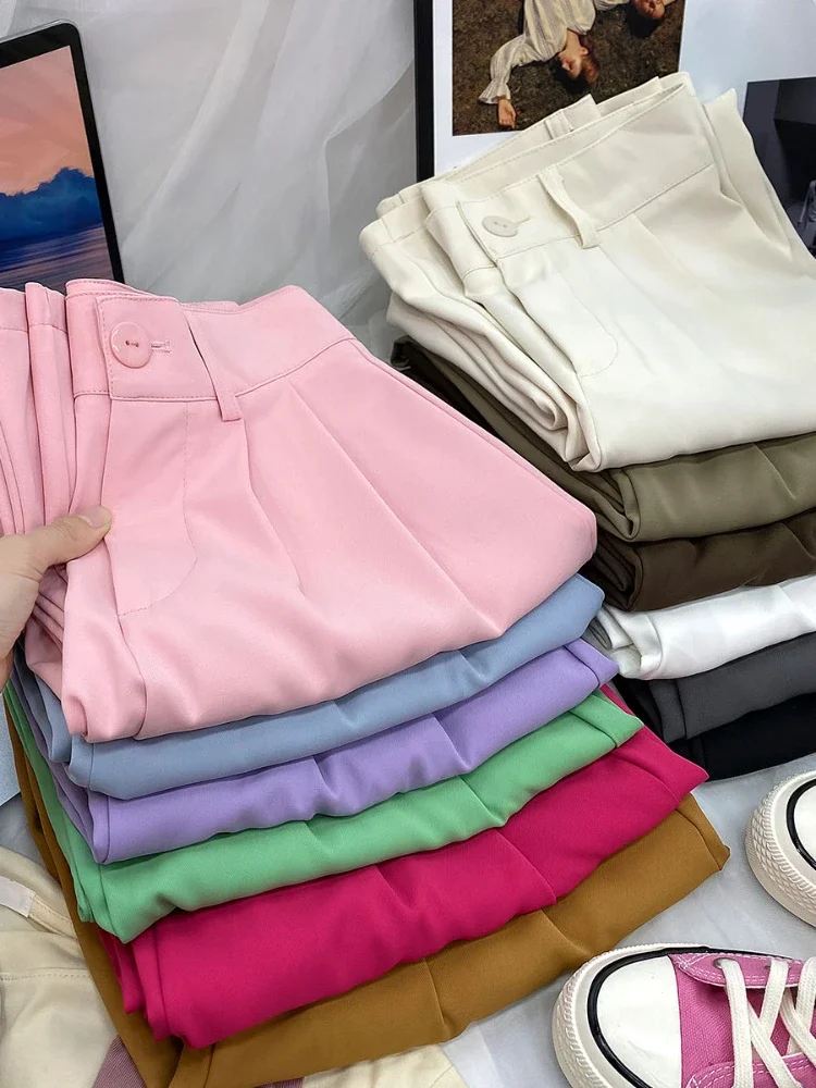 Pantalones rosas para mujer, pantalón de pierna ancha de cintura alta, traje drapeado de pierna recta, informal, suelto, primavera y verano