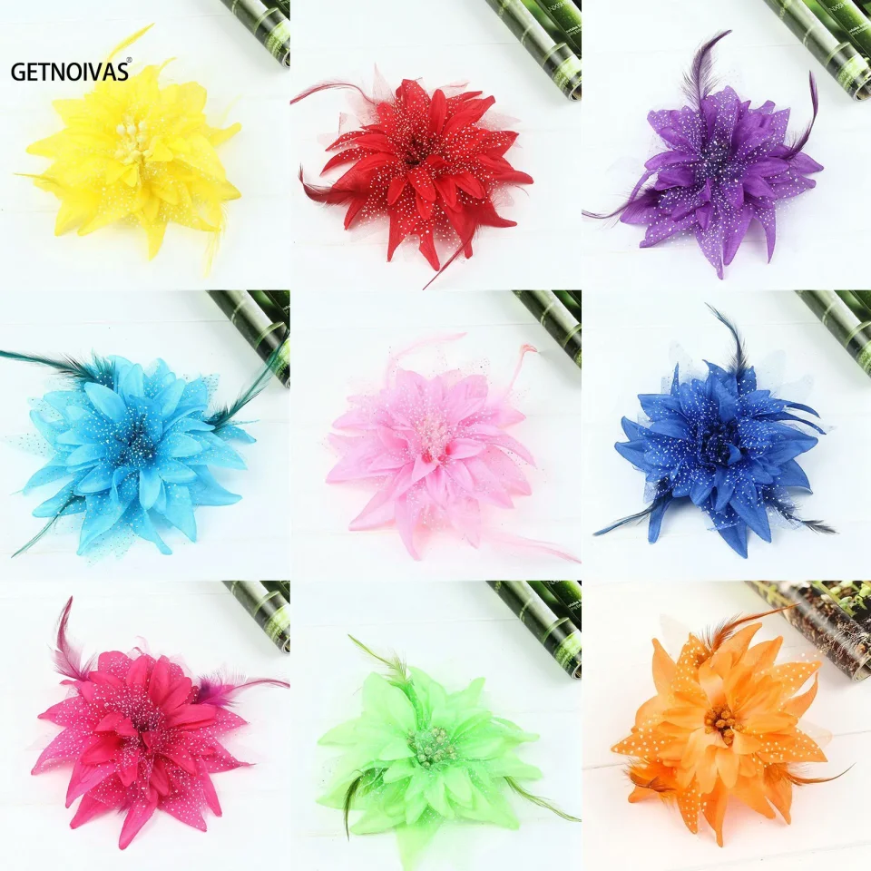 Ramillete de cuentas de plumas y flores a la moda para mujer, diadema nupcial, pasadores de novia, accesorios para el cabello para fiesta y baile