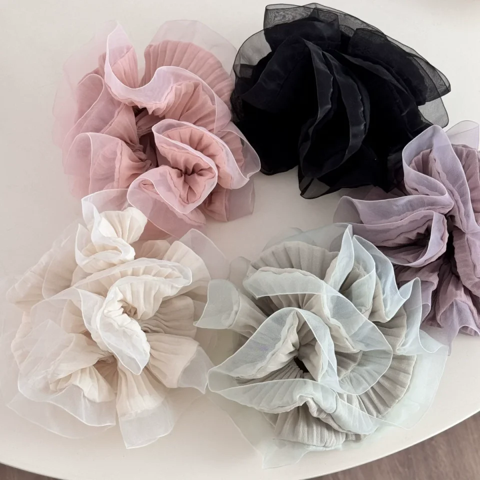 Moda francesa dulce Ballet volteado cuerda elástica para el cabello Simple moda Organza borde Auricular Scrunchie accesorios para el cabello