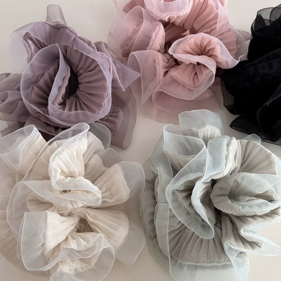 Moda francesa dulce Ballet volteado cuerda elástica para el cabello Simple moda Organza borde Auricular Scrunchie accesorios para el cabello