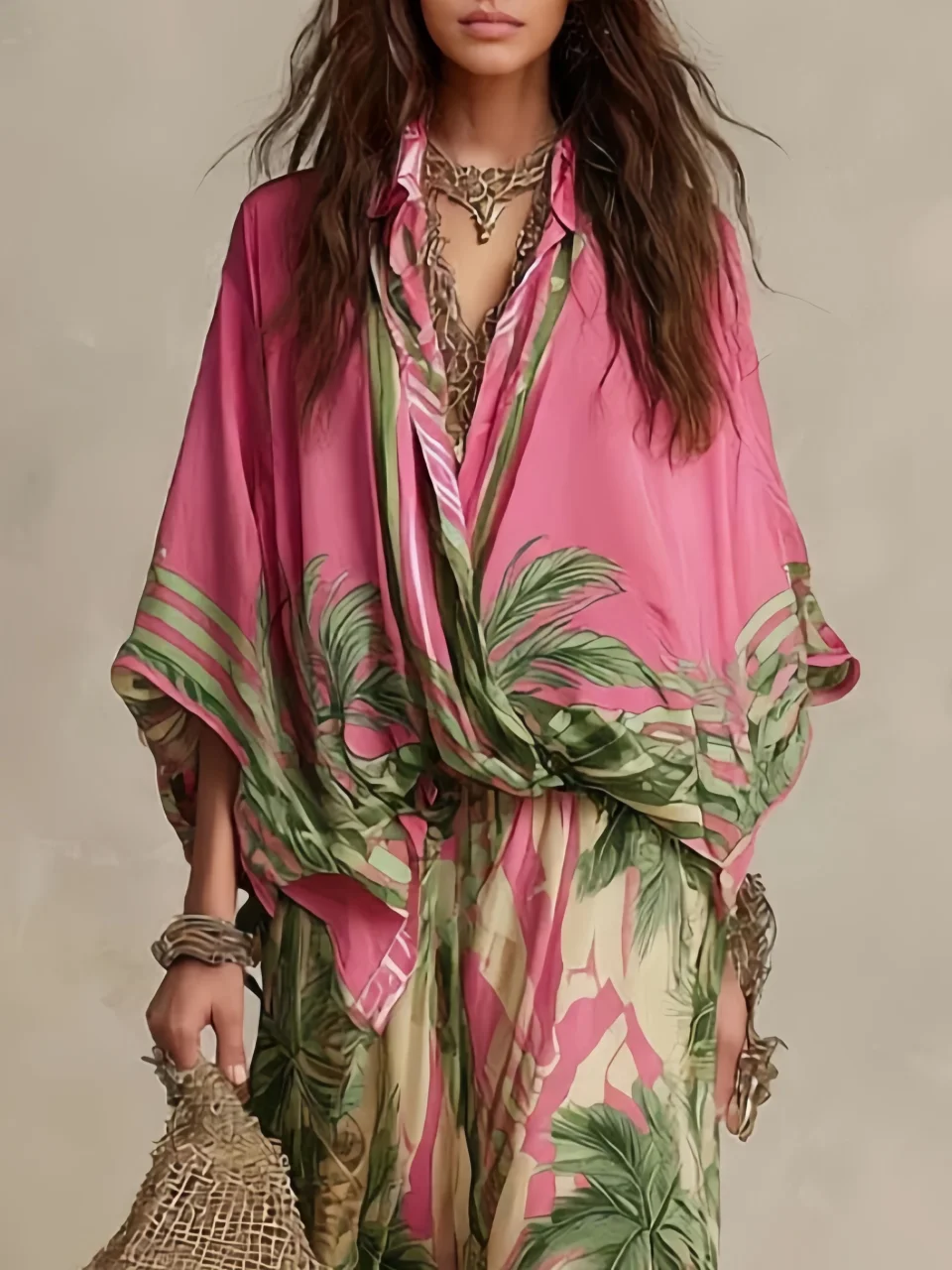 Conjuntos de Pantalones Largos y Blusas Estampadas de Moda para Mujer, Traje de Verano para Playa, Vacaciones, Casual, Holgado, de Pierna Ancha, Conjunto de 2 Piezas, Trajes de Vacaciones para Mujer