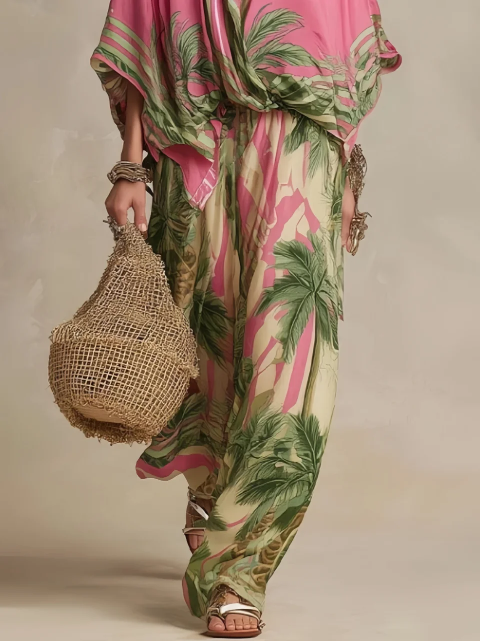 Conjuntos de Pantalones Largos y Blusas Estampadas de Moda para Mujer, Traje de Verano para Playa, Vacaciones, Casual, Holgado, de Pierna Ancha, Conjunto de 2 Piezas, Trajes de Vacaciones para Mujer