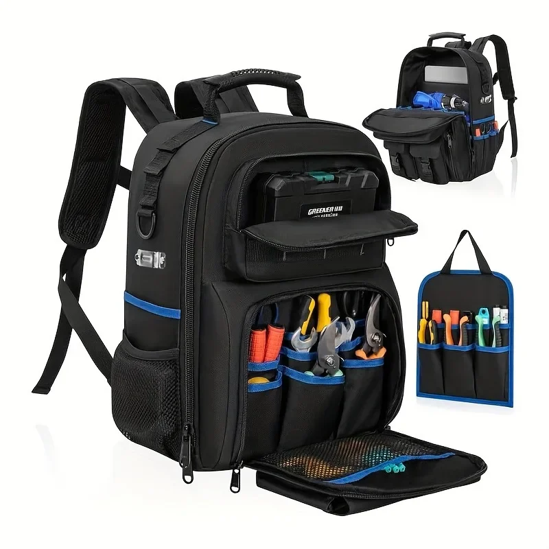 Mochila Portaherramientas Resistente con Correa de Hombro Acolchada, Organizador de Herramientas Extraíble, Mochila de Trabajo Resistente al Agua para Electricistas