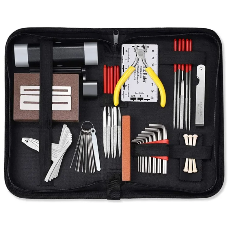 Kit de herramientas para instrumentos de cuerda de guitarra, regla de medición de paso de cuerda, archivo, herramienta de reparación de mantenimiento multifuncional, accesorios