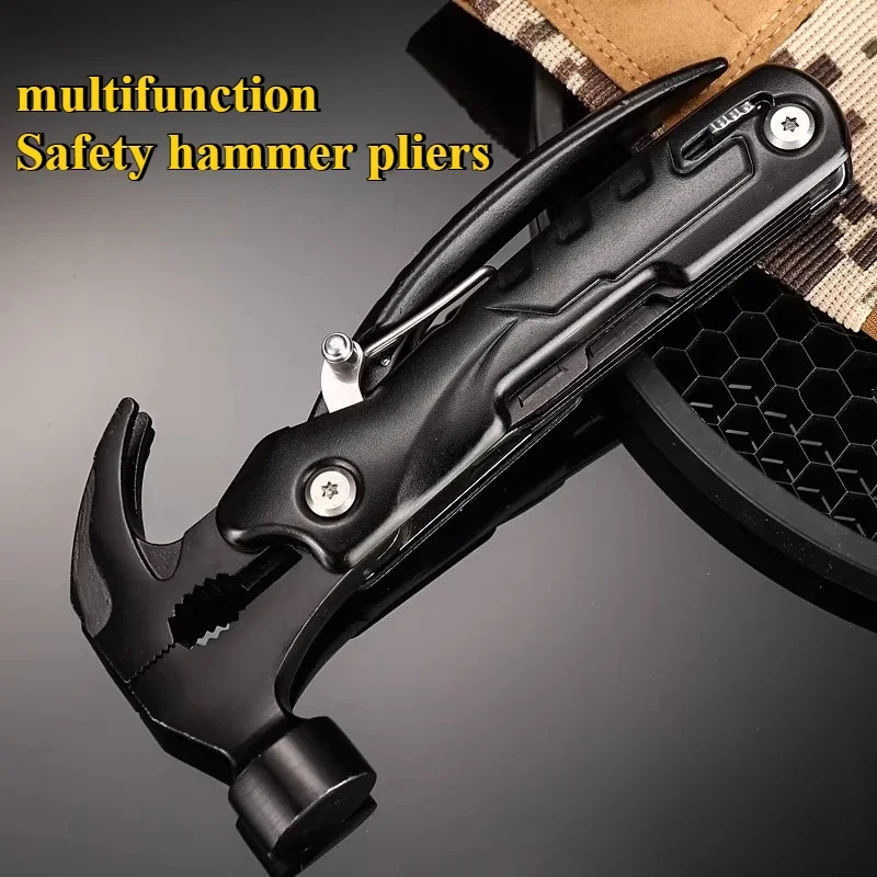 Martillo multiherramienta, multiherramienta de acero inoxidable 12 en 1, juego de multiherramientas plegable de alta resistencia con herramientas de corte