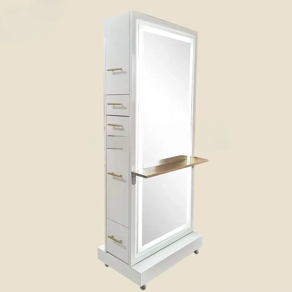 Mueble espejos con cajones y almacenamiento para peluquería y spas.