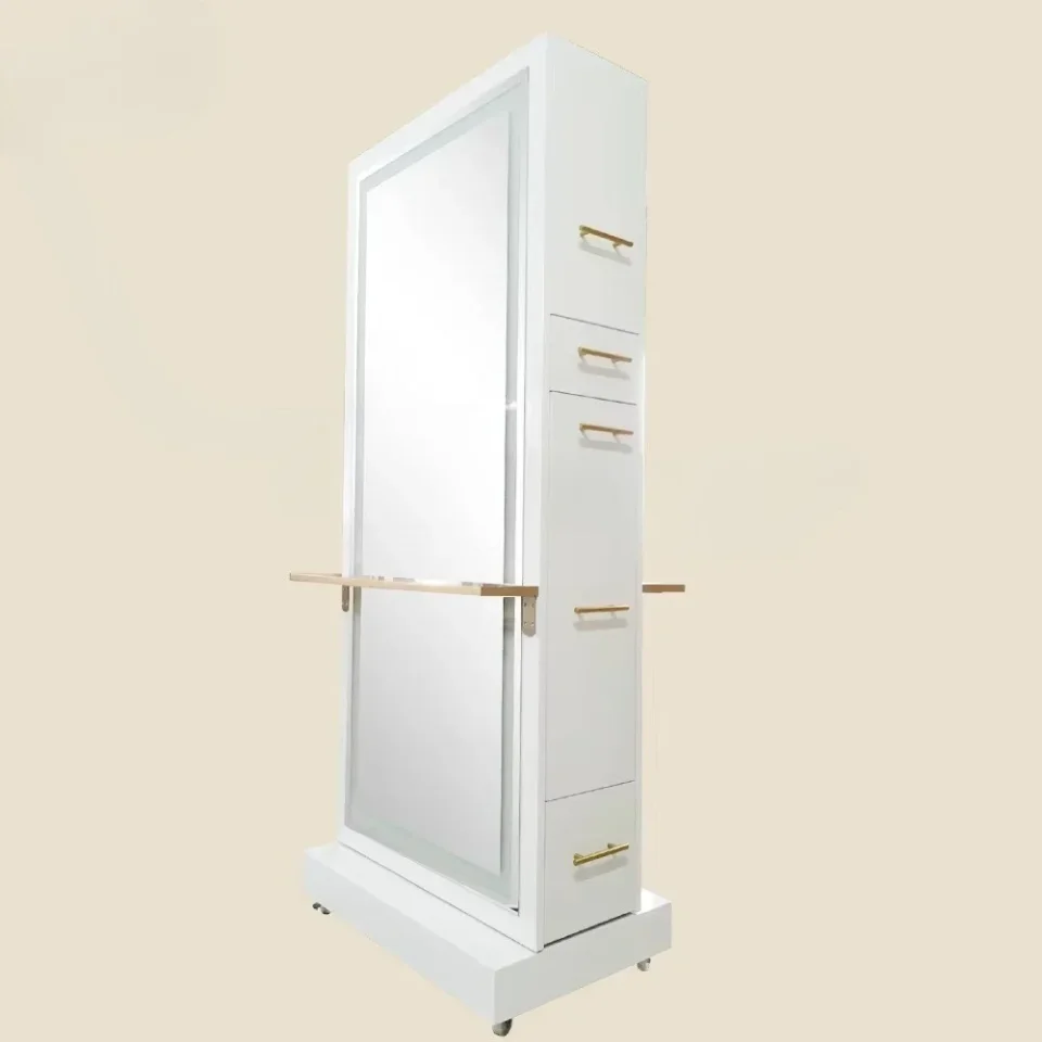 Mueble espejos con cajones y almacenamiento para peluquería y spas.