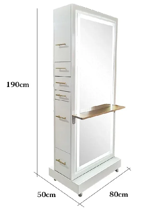 Mueble espejos con cajones y almacenamiento para peluquería y spas.