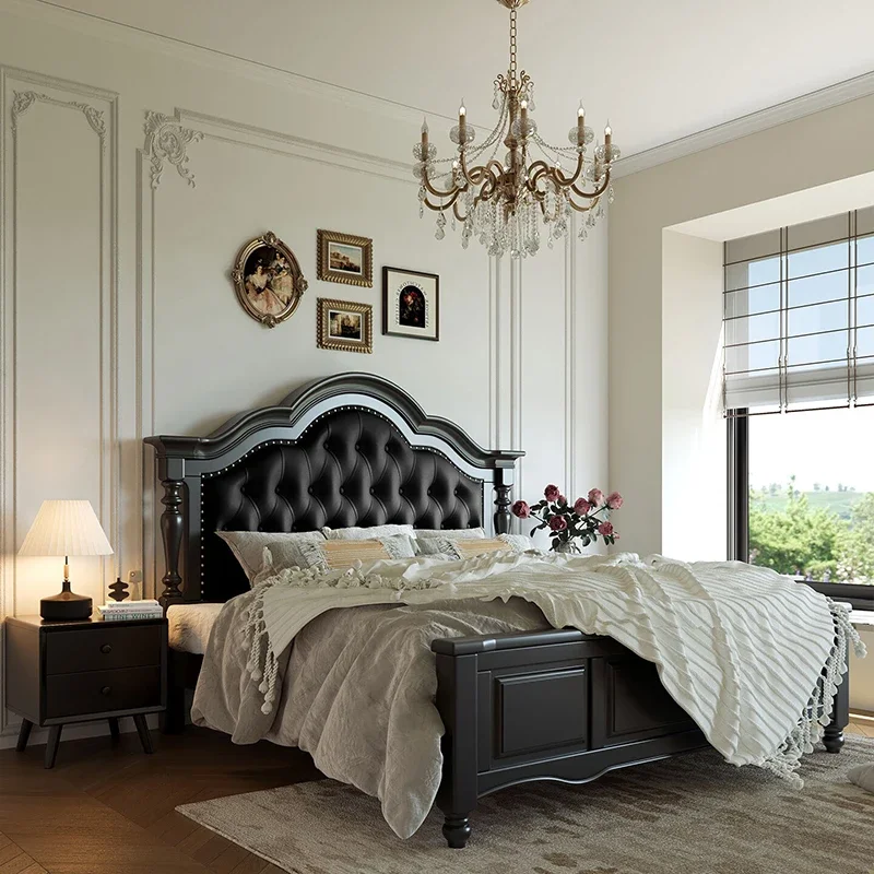 Cama de diseño de madera para dormitorio, tamaño King, marco de suelo europeo de lujo, cama para dormir de princesa, cama de cuero Letto Matrimoniale, muebles para el hogar