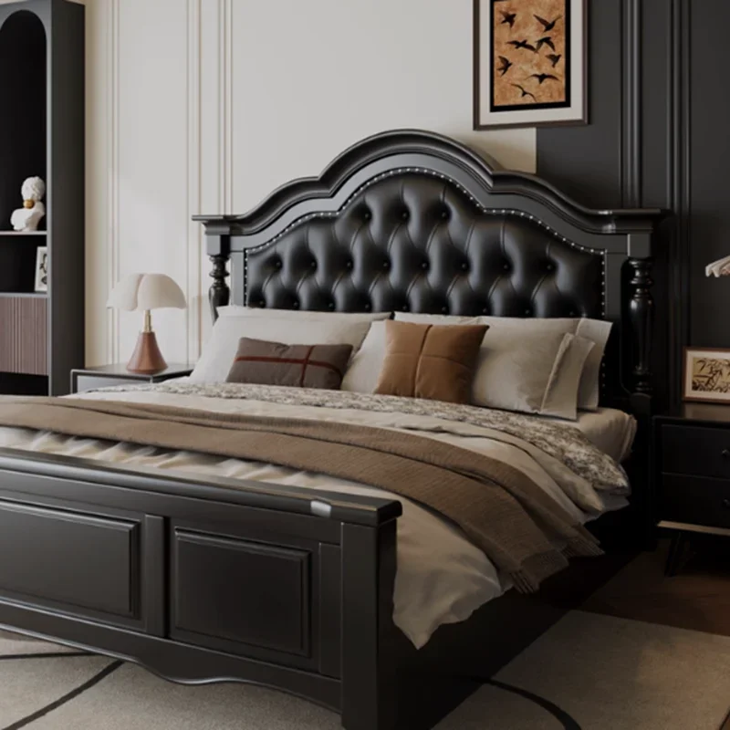 Cama de diseño de madera para dormitorio, tamaño King, marco de suelo europeo de lujo, cama para dormir de princesa, cama de cuero Letto Matrimoniale, muebles para el hogar