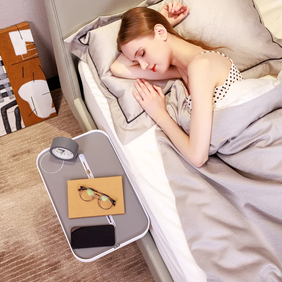 Mesita de noche para cama, mesita de noche debajo del colchón, organizador para dormitorio, almacenamiento para cama, mesita de noche, bandeja para cama con somier