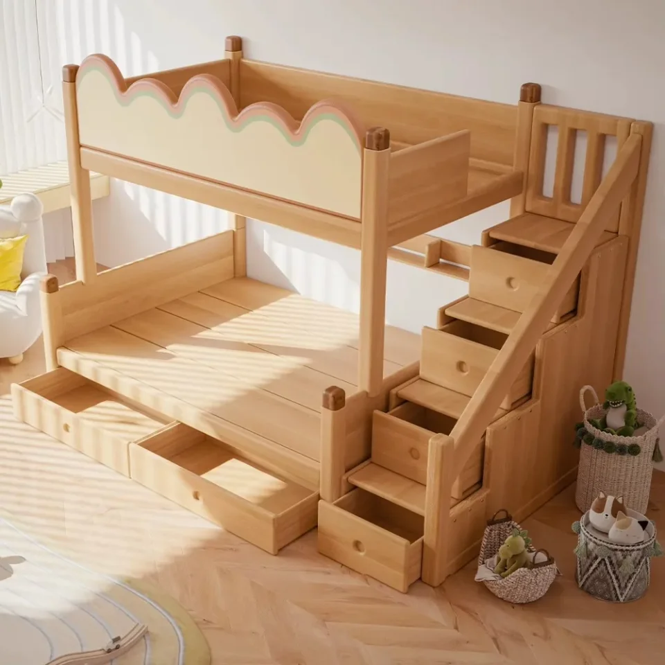 Cama litera moderna de madera maciza gris para niños, cama doble, oferta especial, muebles para dormitorio infantil