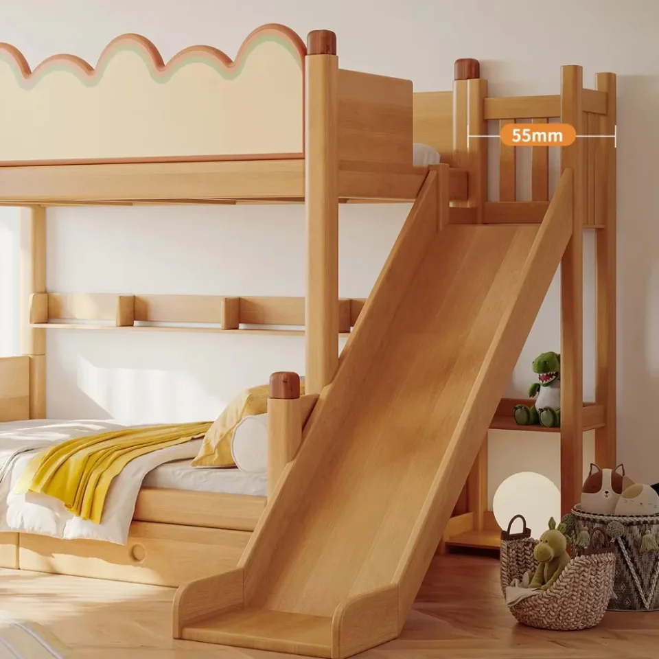 Cama litera moderna de madera maciza gris para niños, cama doble, oferta especial, muebles para dormitorio infantil