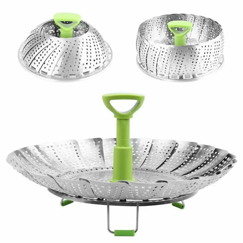 Cesta de vapor plegable de acero, vaporera telescópica para pescado y verduras, V0B3