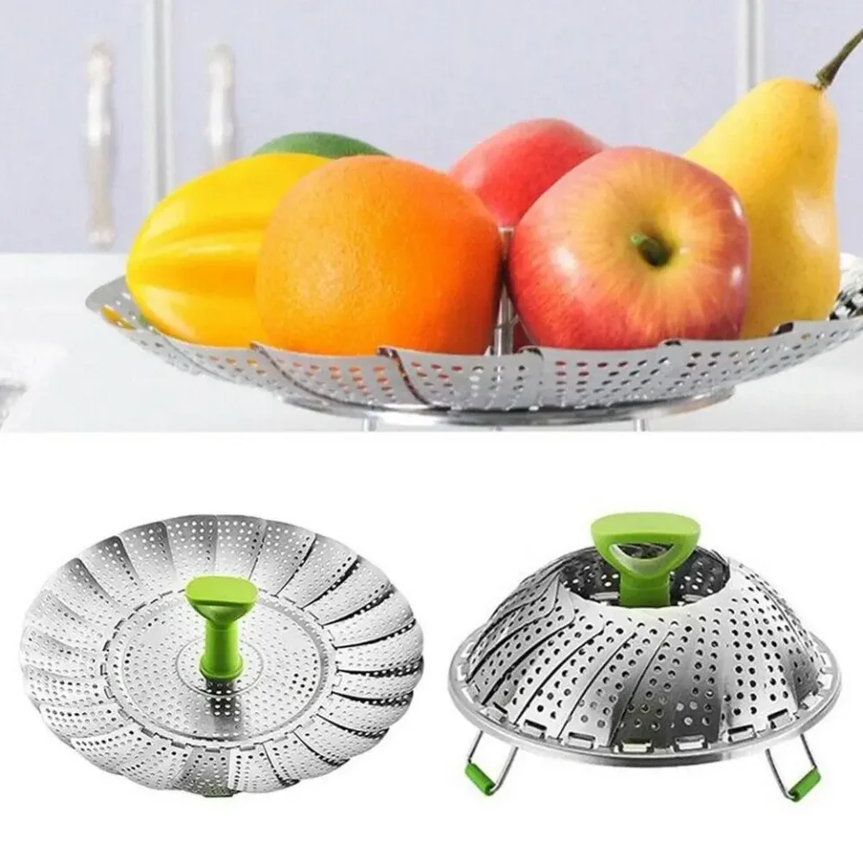 Cesta de vapor plegable de acero, vaporera telescópica para pescado y verduras, V0B3