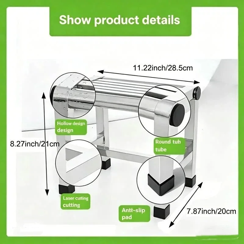 Taburete de Acero Inoxidable, Duradero, Hermoso, Resistente a la Corrosión, para Baño, Ducha, Recolección de Vegetales, Uso Doméstico