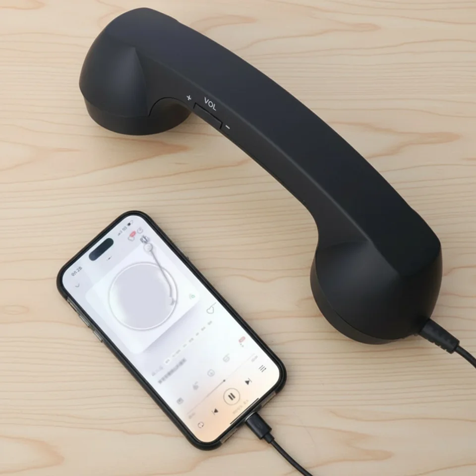Auricular de teléfono retro con interfaz USB-C, receptor de teléfono móvil, micrófono, altavoz para celular/móvil/tableta/portátil