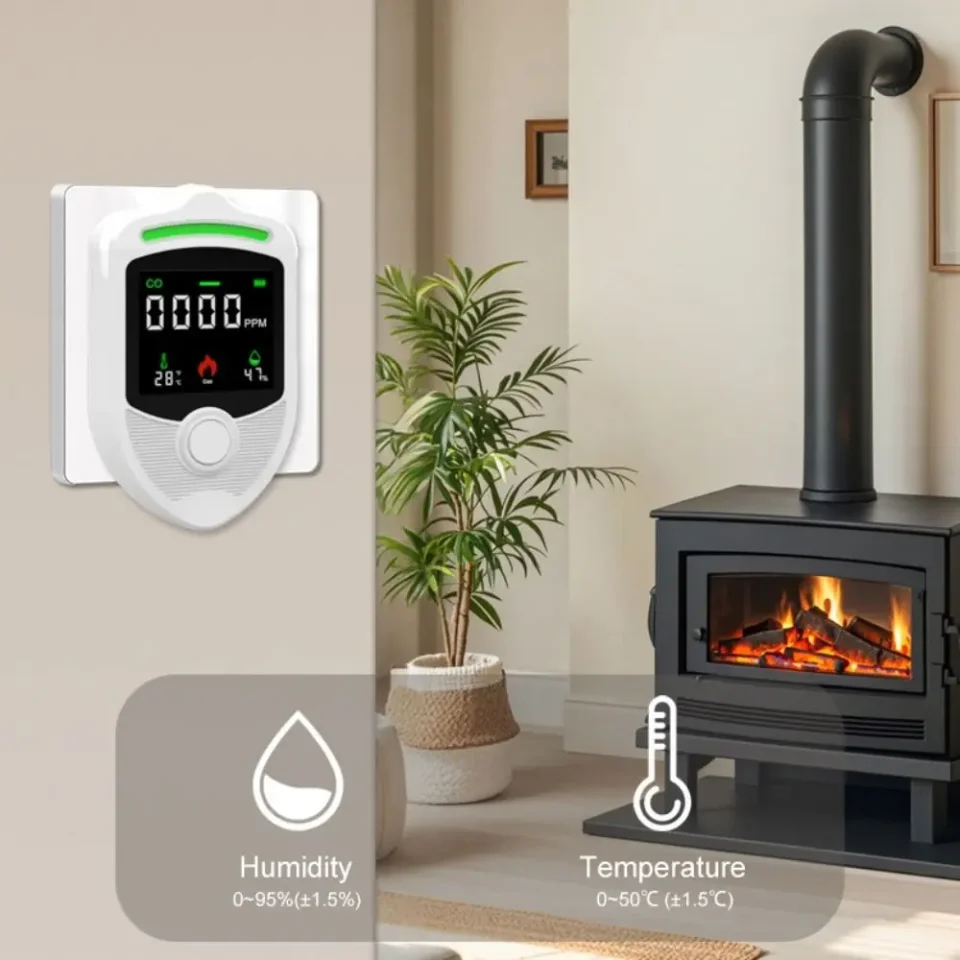 Sistema Inalámbrico de Detección de Gas con 4 Sensores Ambientales, Sensores de Temperatura y Humedad, Pantalla LCD, Alarma de Gas Combustible