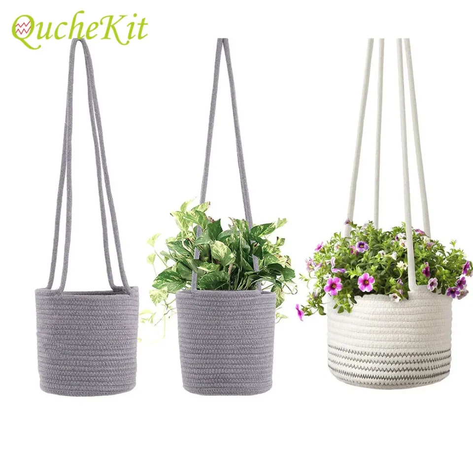 Macetero colgante para jardín, cesta de almacenamiento de plantas tejidas para interior y exterior, soporte de flores para el hogar, balcón, adornos, maceta para decoración de Patio