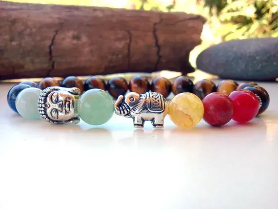 Pulsera de elefante Buda, pulsera de chakras, 7 Chakras, Yoga, meditación, estiramiento