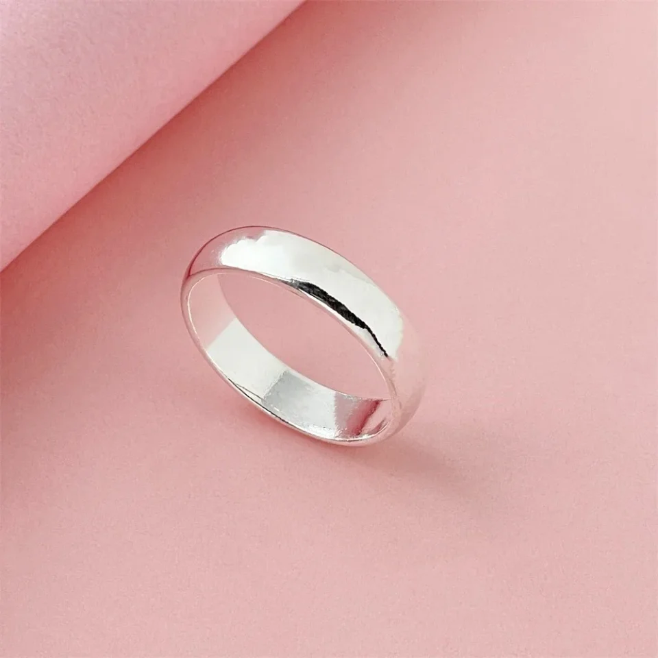 Anillo de Plata de Ley 925 de alta calidad, anillo redondo liso Simple a la moda, joyería de fiesta para mujer, talla 5 6 7 8 9 10 11