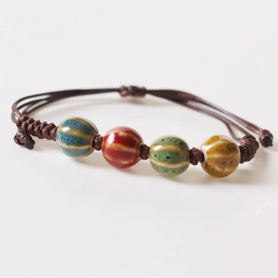 Pulsera de cuentas de cerámica para mujer, cuerda ajustable, regalo de joyería hecho a mano
