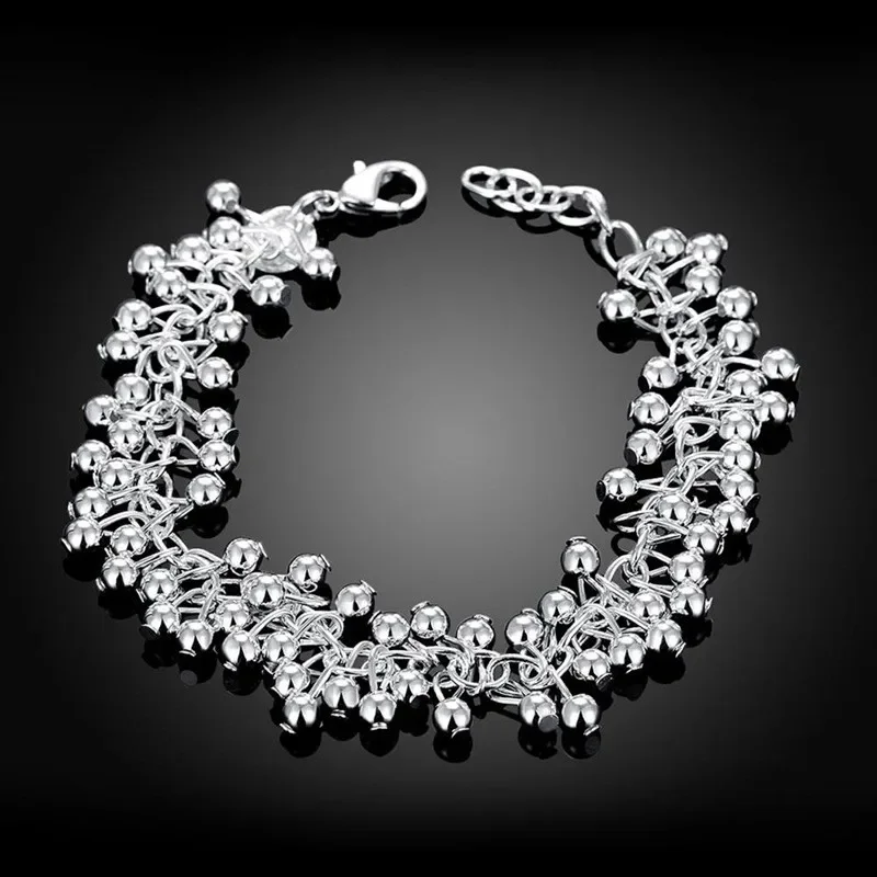 Pulseras de Plata de Ley 925 con Dijes y Cadena de Cuentas, Elegantes y Bonitas para Mujer, Pulsera de Uvas, Joyería para Boda