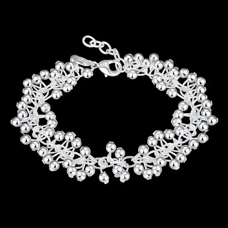 Pulseras de Plata de Ley 925 con Dijes y Cadena de Cuentas, Elegantes y Bonitas para Mujer, Pulsera de Uvas, Joyería para Boda