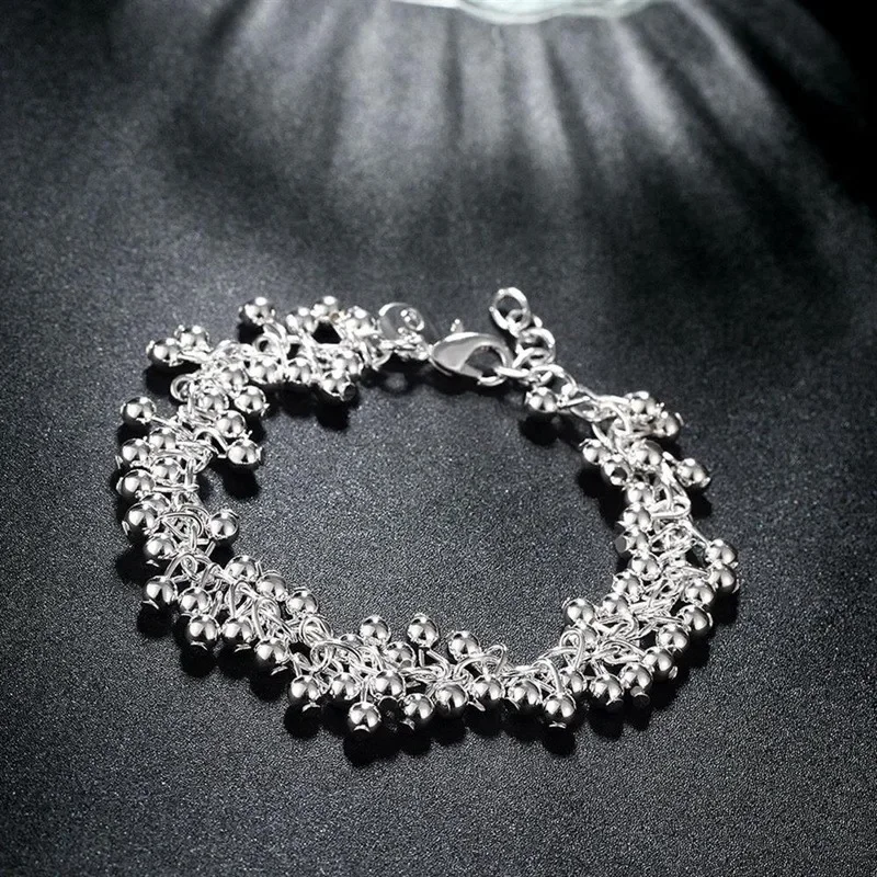 Pulseras de Plata de Ley 925 con Dijes y Cadena de Cuentas, Elegantes y Bonitas para Mujer, Pulsera de Uvas, Joyería para Boda