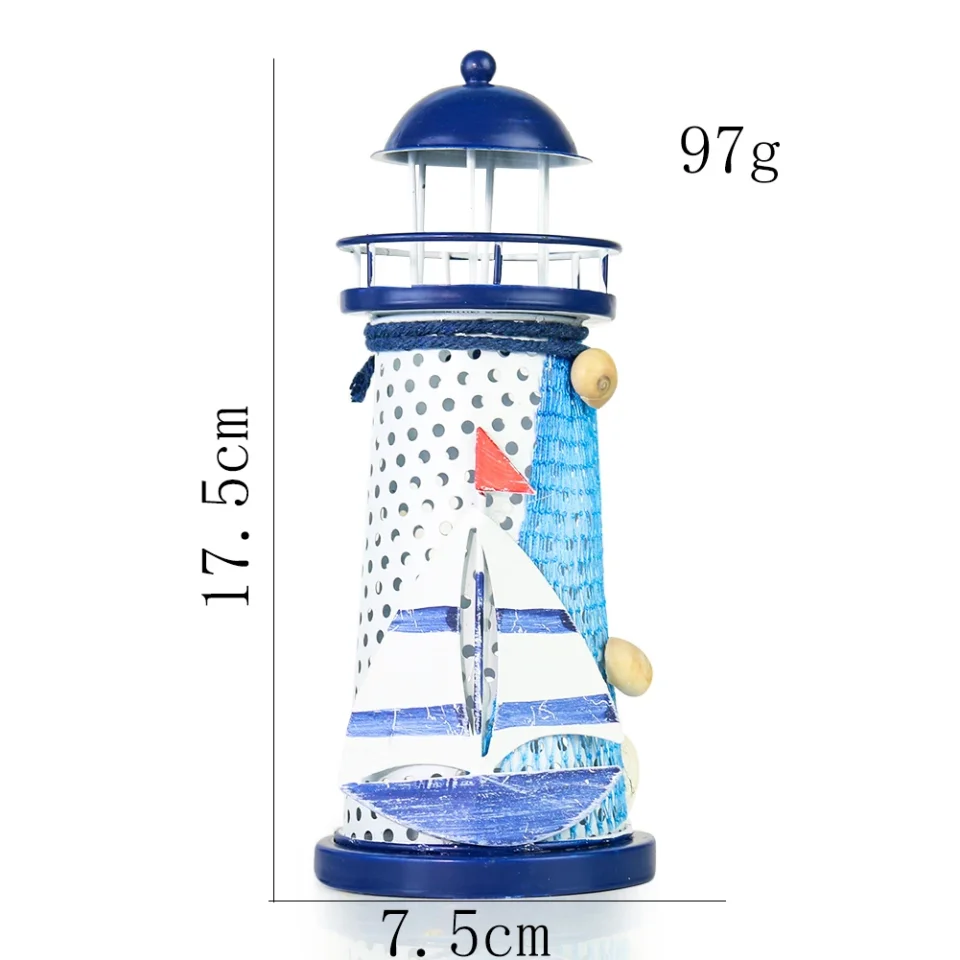 Estatuilla de faro del océano mediterráneo, linterna, torre, baliza, portavelas en miniatura, decoración Náutica para el hogar, regalo artesanal de boda