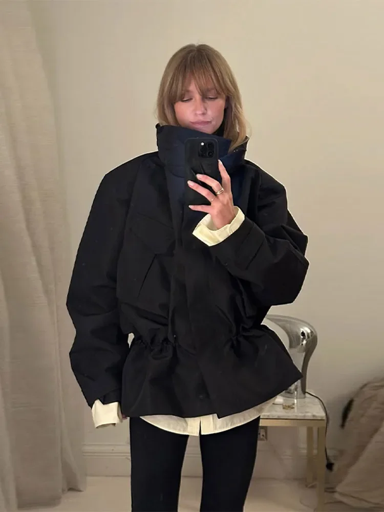 Chaqueta de mujer con cordón en la cintura, abrigos cortos casuales, abrigos oversize de manga larga con bolsillos utilitarios, gabardina estilo streetwear, ropa de abrigo de primavera