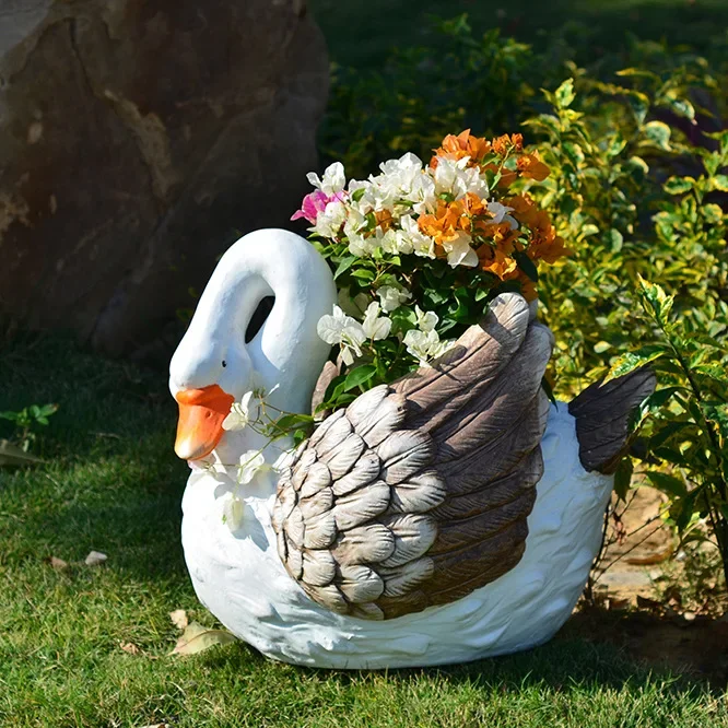 Estatua de fuente de ganso para jardín, maceta de animales para exteriores, adornos fluidos para Patio, exhibición de bonsái de paisaje de Hotel, macetero rústico