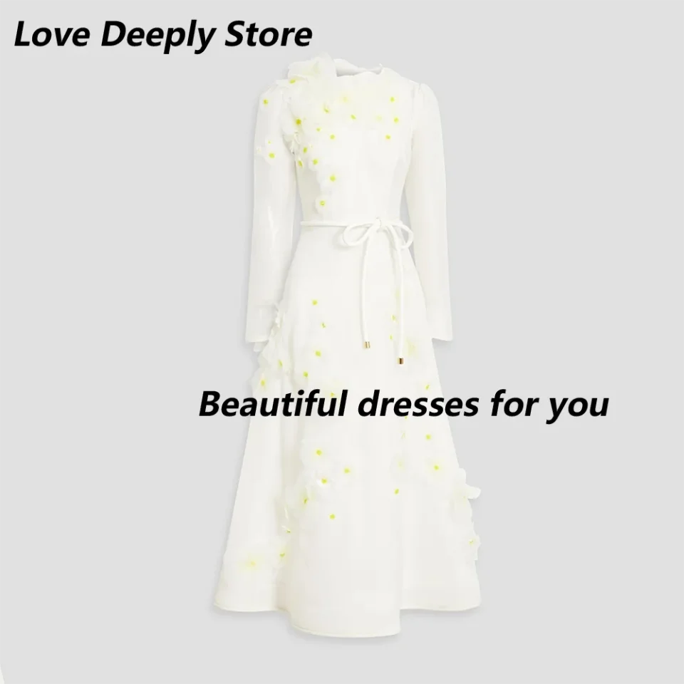 Vestido de Noche Elegante con Cuello Alto y Manga Larga, Cinturón con Apliques, Vestido Midi para Invitadas de Boda, Vestidos de Fiesta para Mujer, Vestido de Graduación Personalizado