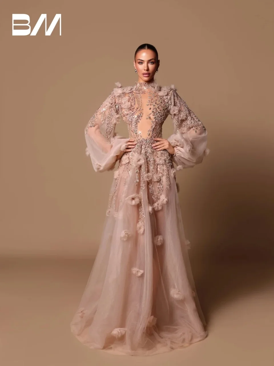 Vestido de noche elegante, línea A, romántico, cuello alto, Floral, personalizado, graduación, mujeres encantadoras, corte, lentejuelas, cristales, ropa de fiesta