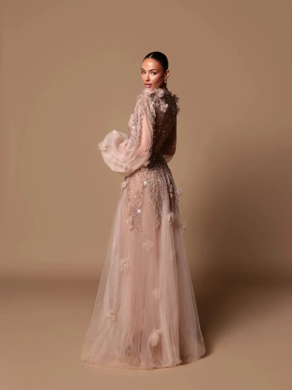 Vestido de noche elegante, línea A, romántico, cuello alto, Floral, personalizado, graduación, mujeres encantadoras, corte, lentejuelas, cristales, ropa de fiesta