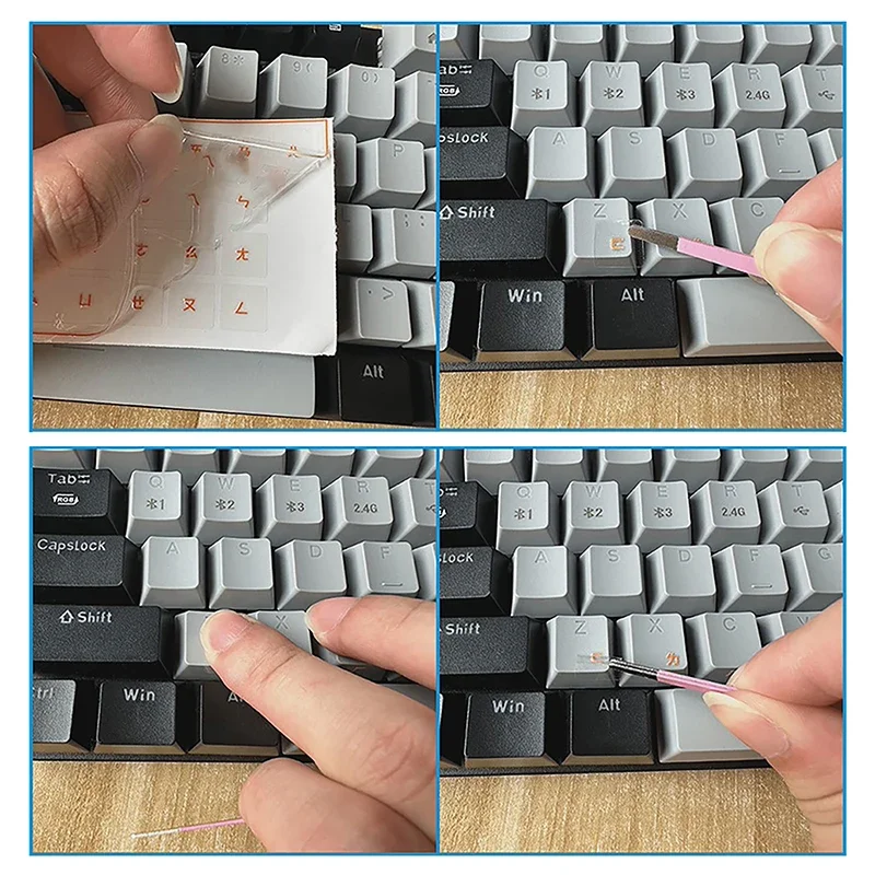 Adhesivo para teclado de escritorio y portátil: diseño universal de película única extraíble, grabado transparente
