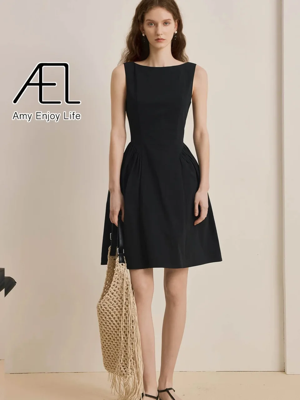 AEL Vestidos elegantes de verano para mujer, ropa acampanada, vestido ajustado sin mangas con cuello redondo