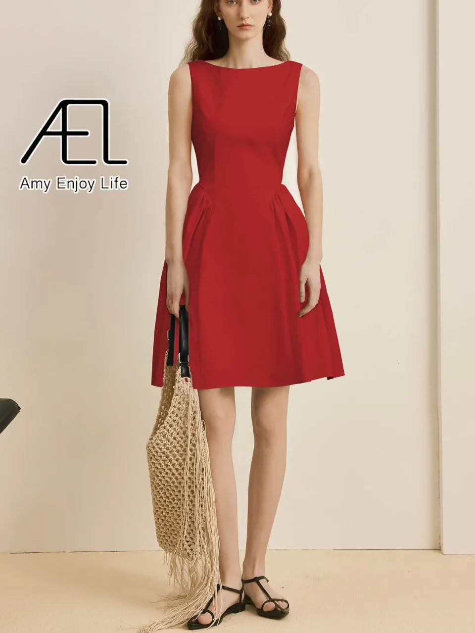 AEL Vestidos elegantes de verano para mujer, ropa acampanada, vestido ajustado sin mangas con cuello redondo