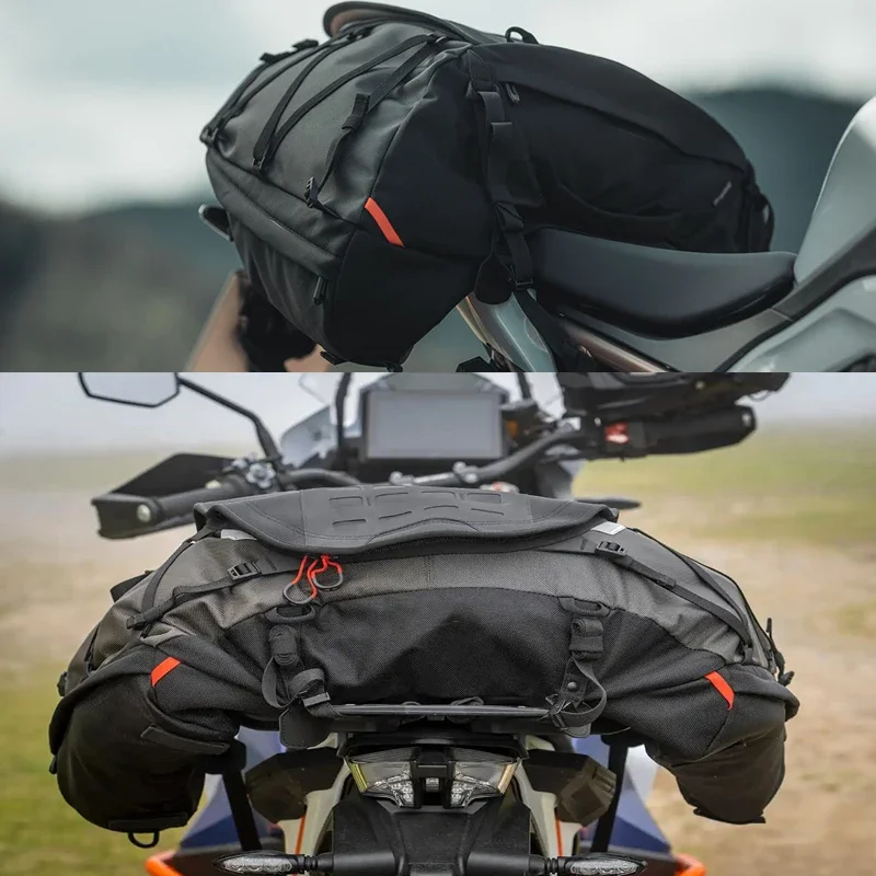 Bolsas traseras para motocicleta, bolsas versátiles de alta capacidad de 50L, asa de transporte, paquete trasero, bolsa impermeable interna reflectante para asiento trasero