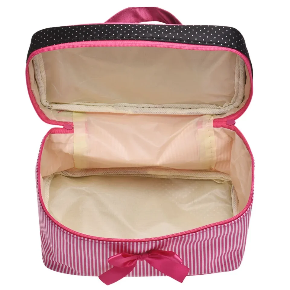 Bolsas de maquillaje a rayas con lazo para mujer, neceser de viaje para chica, sujetador de belleza, organizador de aseo, Kit de almacenamiento, estuche de baño