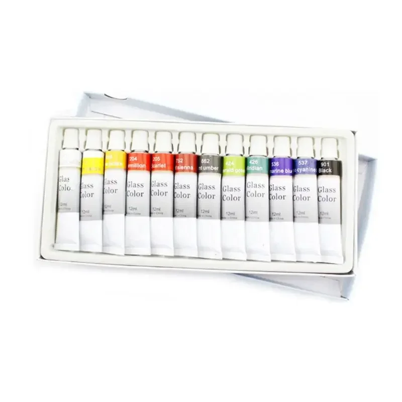 Juego pintura acrílica vidrio profesional, 12 colores, 12ml, tubos pintura pared pintados a mano, pigmentos para