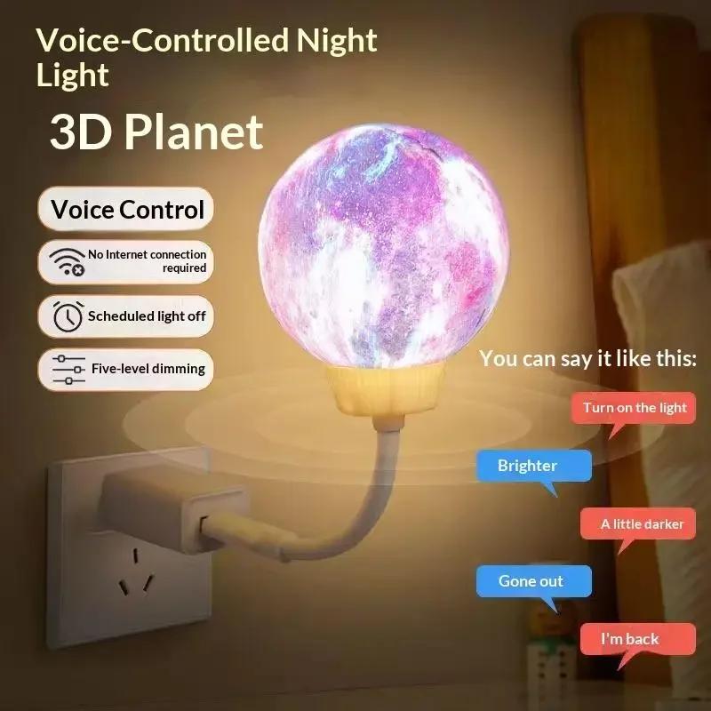 Linda luz nocturna con control por voz y un suave brillo cálido para la decoración de dormitorios, habitaciones infantiles y guarderías.