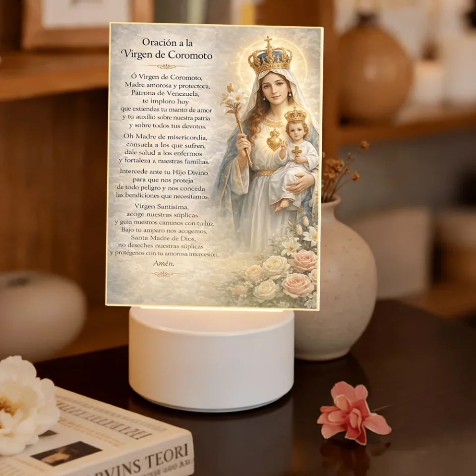 Luz nocturna con oración: brinda protección y bendiciones al hogar; Luz nocturna decorativa religiosa de cristal, luz acrílica