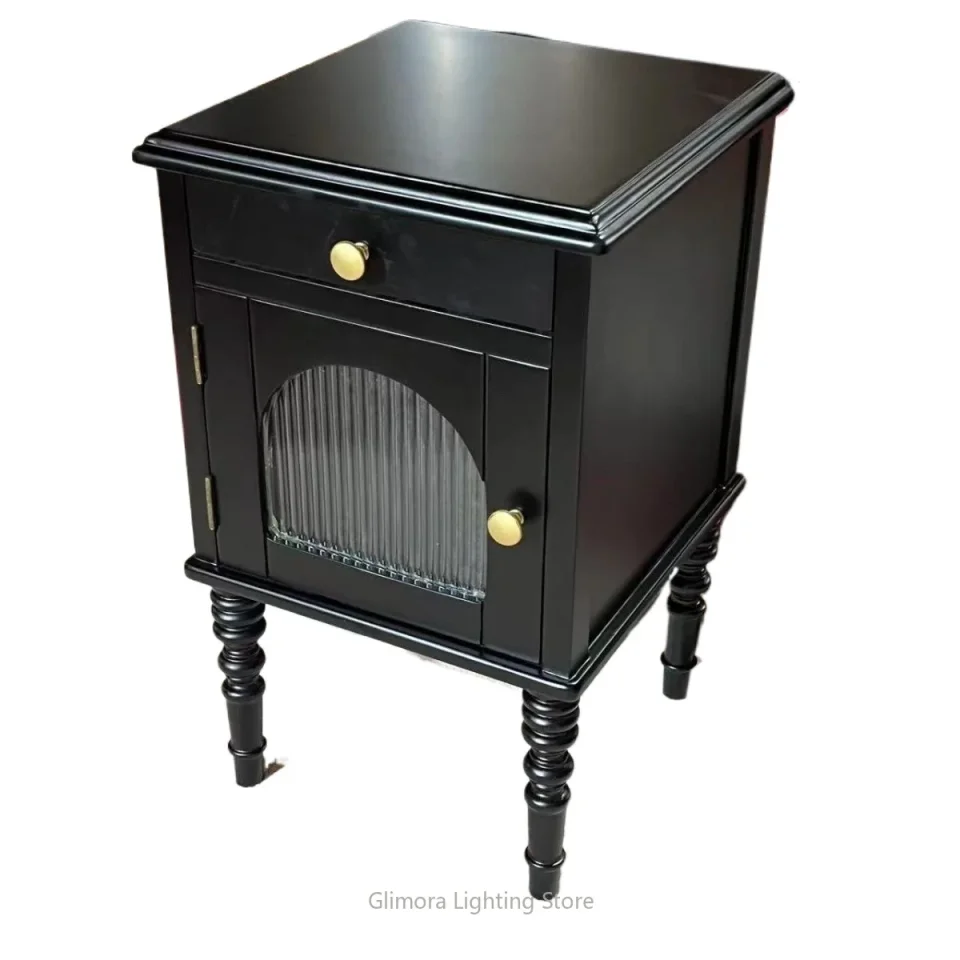Mesita de Noche de Madera Maciza para Dormitorio, Mueble de Almacenamiento de Lujo Ligero con Cajones, Mueble Decorativo de Estilo Vintage para el Hogar