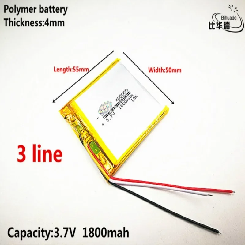 3 líneas Buena calidad 3.7V, 1800mAH, 405055   Batería de polímero de iones de litio/Li-ion para JUGUETE, POWER BANK, GPS, mp3, mp4