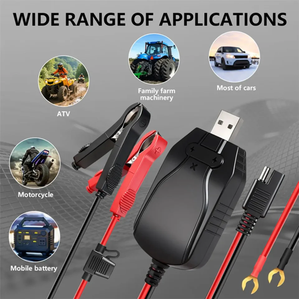 Cargador de batería para motocicleta, 12v, portátil, con carga inteligente, mantenedor de energía para exteriores, coche, barco, automoción