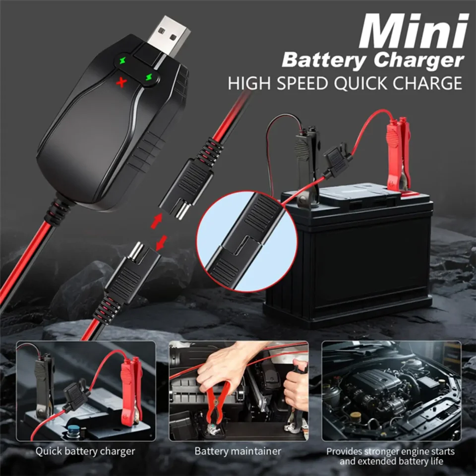 Cargador de batería para motocicleta, 12v, portátil, con carga inteligente, mantenedor de energía para exteriores, coche, barco, automoción