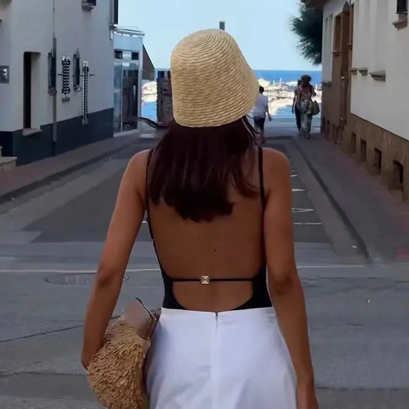 Harajuku moda verano hecho a mano mujeres sombrero de paja negro sombrero con forma de lámpara sombrero Casual playa sombrero para el sol escenario sombreros de lujo sombrero personalizado