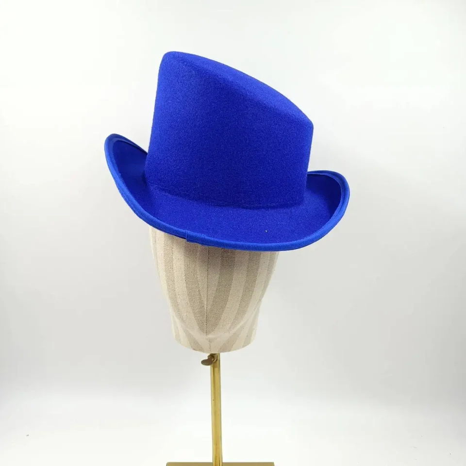 Sombrero de fieltro de copa alta para hombre y mujer, sombrero de ala ancha, color verde, azul real